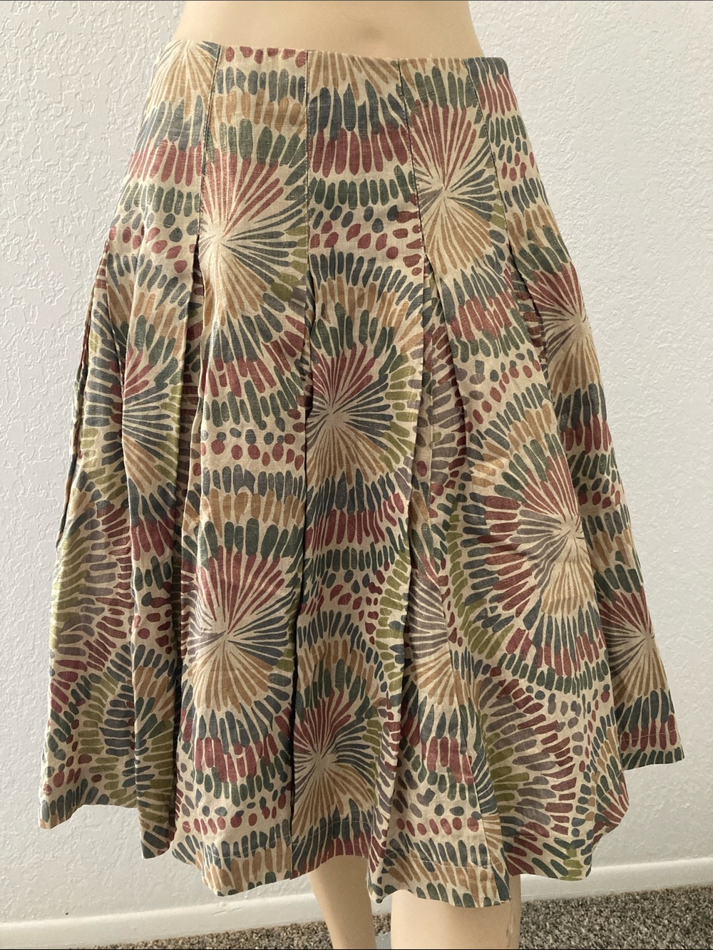 TOAST Linen Skirt UK 8 USA 4 Multicolor Metallic Print Pleated Lined